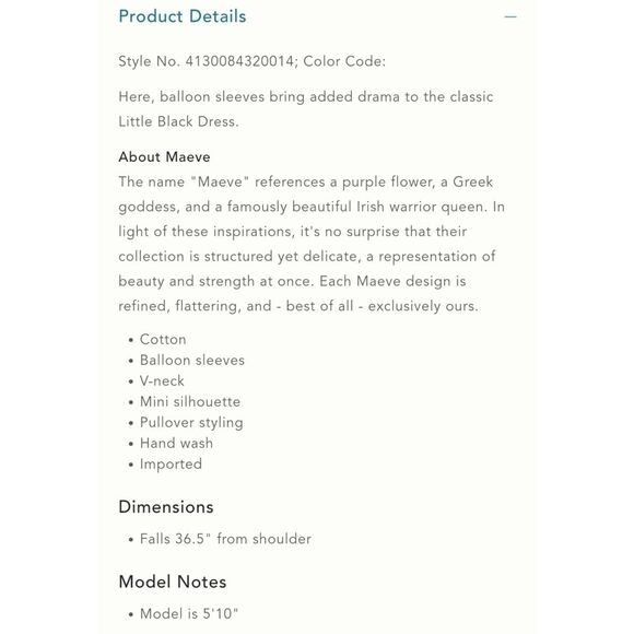 NWT|Maeve Anthropologie Annika Black Puff Sleeve Dress, XS - Picture 3 of 6